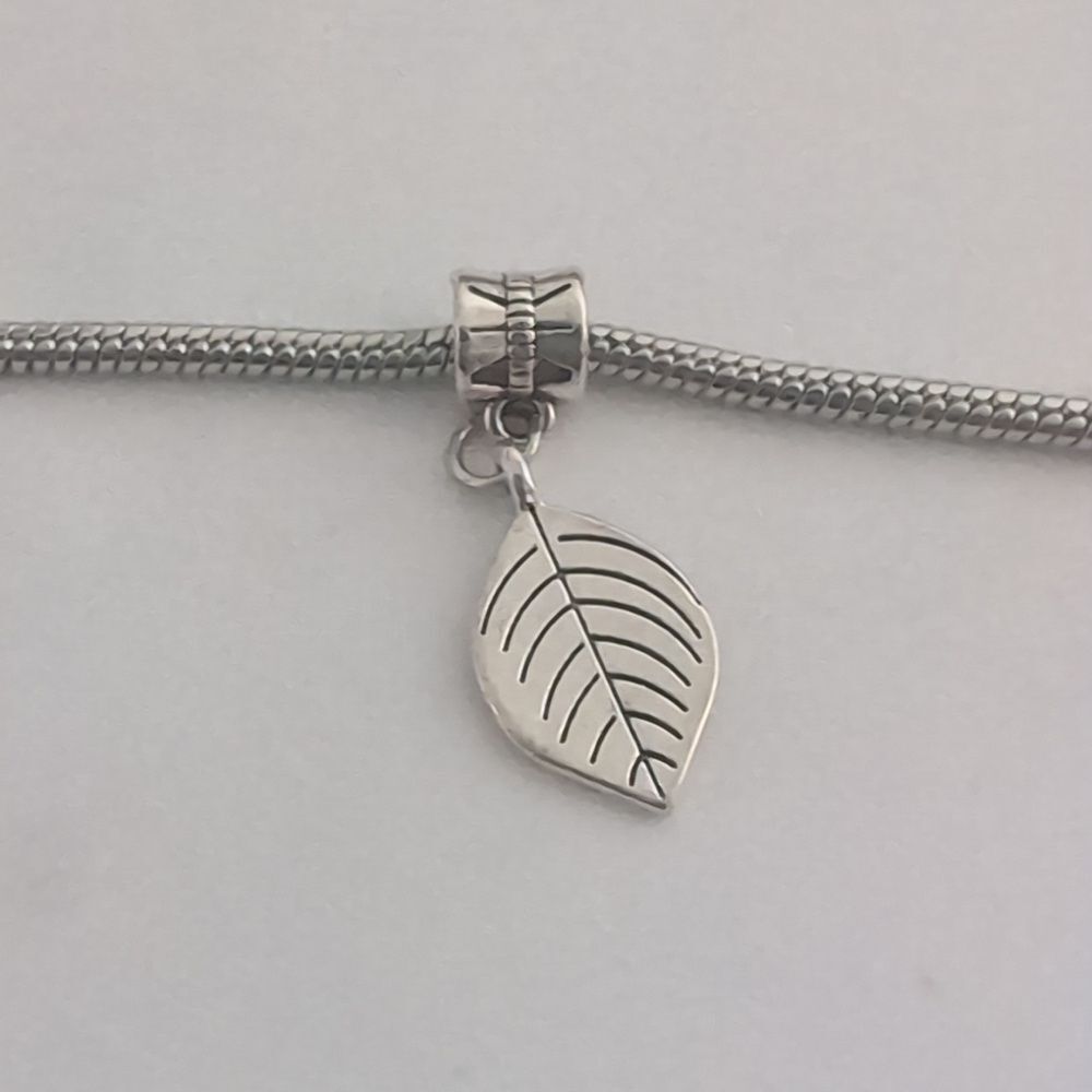 Silver Leaf Dangle Charm for Pandora Style Bracelet‎